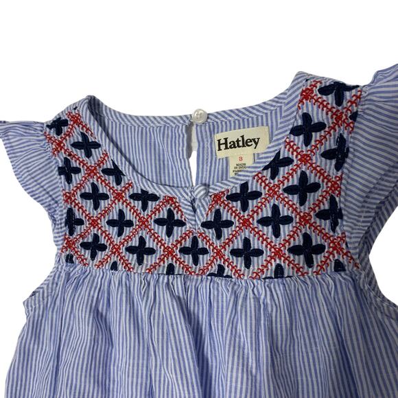 Hatley Blue Pinstriped Flutter Sleeve Embroidered Dress - Picture 2 of 6